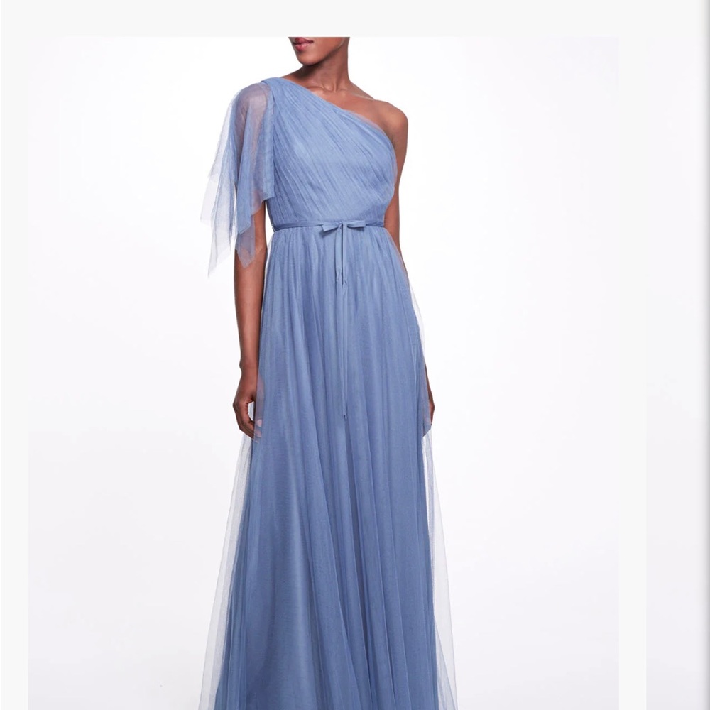 Black One Shoulder Flutter Sleeve Gown with Waist Tie